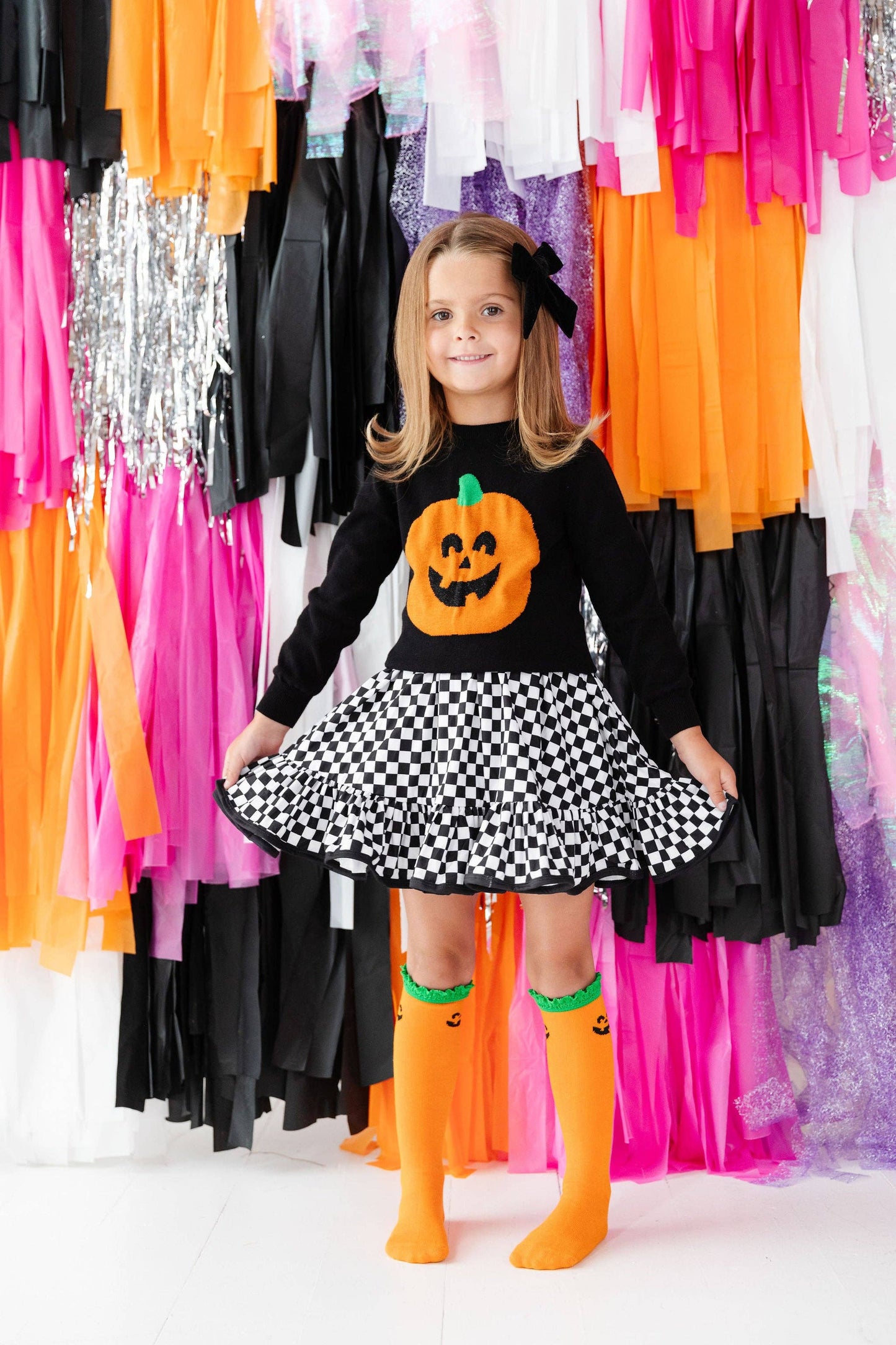 Little Stocking Co. - Jack-O-Lantern Lace Top Knee High Socks