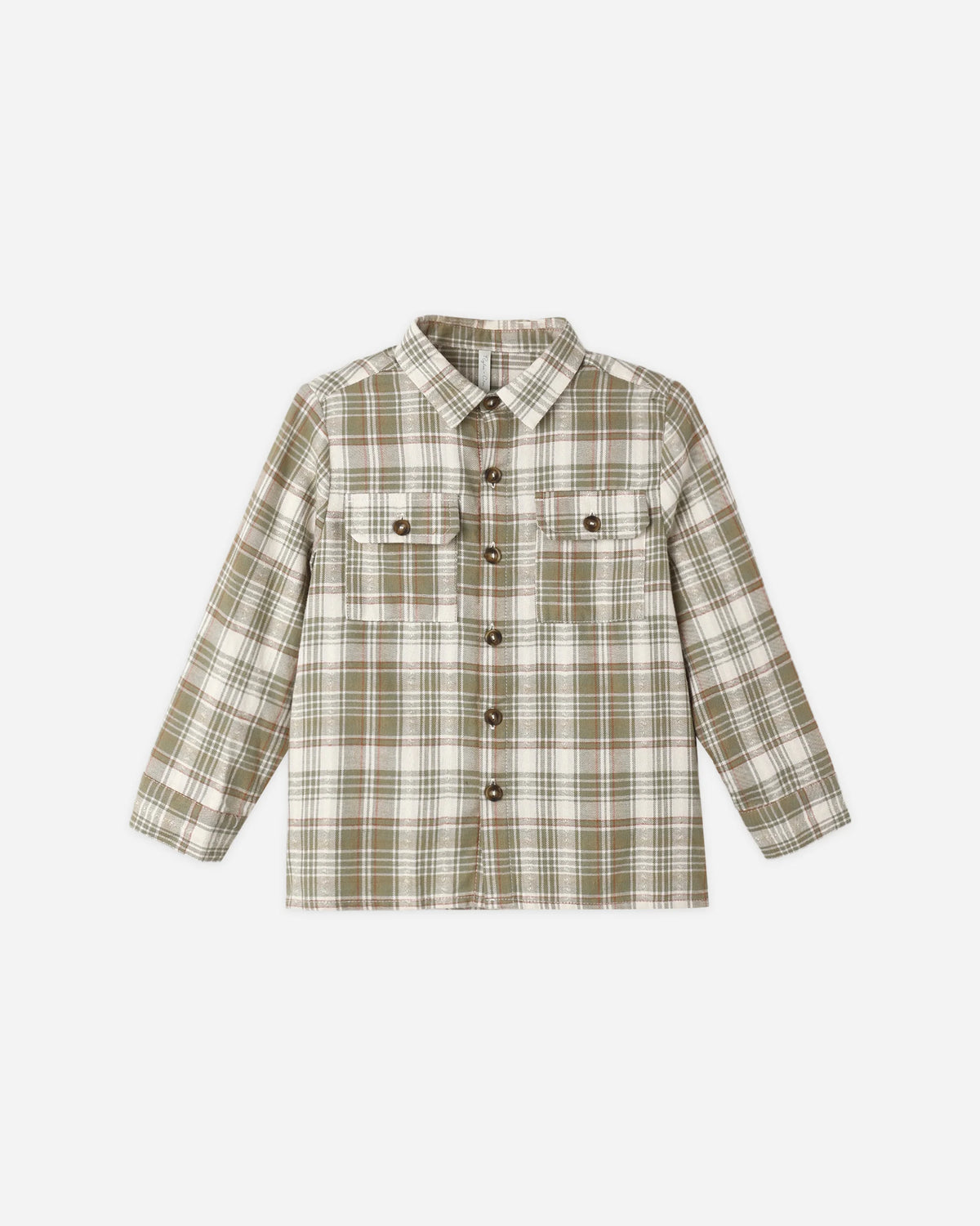 Rylee + Cru Pocketed Corduroy Shirt Olive Dobby Plaid