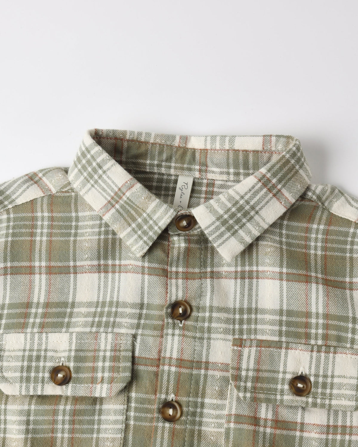 Rylee + Cru Pocketed Corduroy Shirt Olive Dobby Plaid