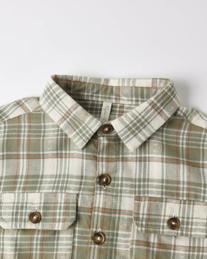 Rylee + Cru Pocketed Corduroy Shirt Olive Dobby Plaid