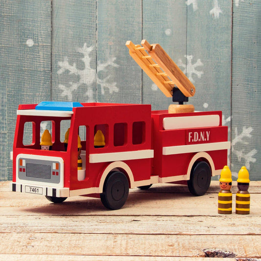 Mr. Ellie Pooh - Wooden Fire Truck with Firefighters (w)