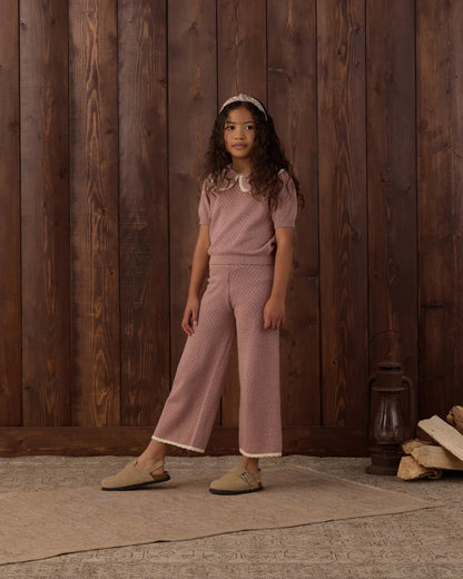 Rylee + Cru Pointelle Collared Top Rosewood