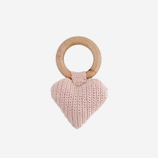 The Blueberry Hill Cotton Crochet Rattle Teether Heart