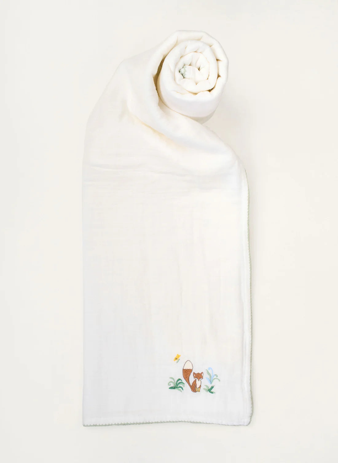Timo & Violet Shawl Blanket - Embroidered Fox White
