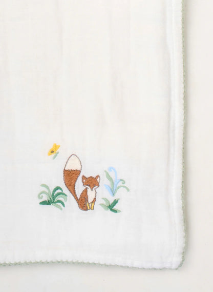 Timo & Violet Shawl Blanket - Embroidered Fox White