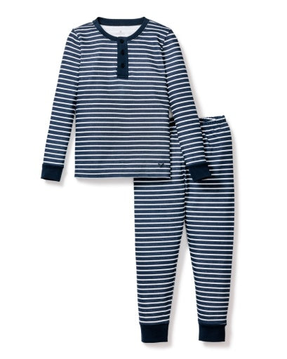 Petite Plume Kid's Pima Snug Fit Pajama Set - Navy Stripes