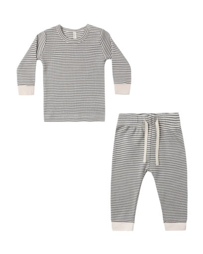 Quincy Mae Waffle Top + Pant Set Microstripe
