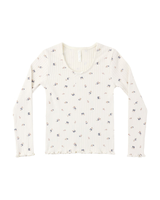 Rylee + Cru Ribbed Long Sleeve Natural Ditsy