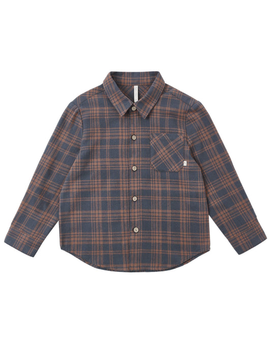 Rylee + Cru Collared Long Sleeve Shirt Midnight Plaid