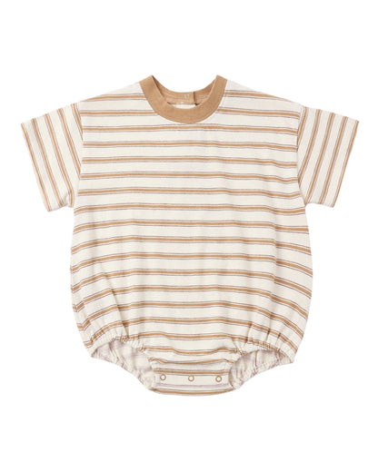 Rylee + Cru Relaxed Bubble Romper Fawn Stripe