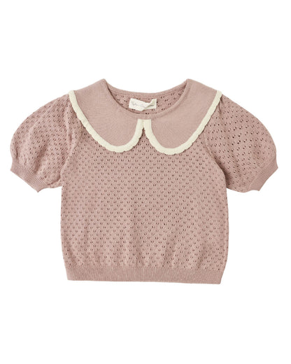 Rylee + Cru Pointelle Collared Top Rosewood