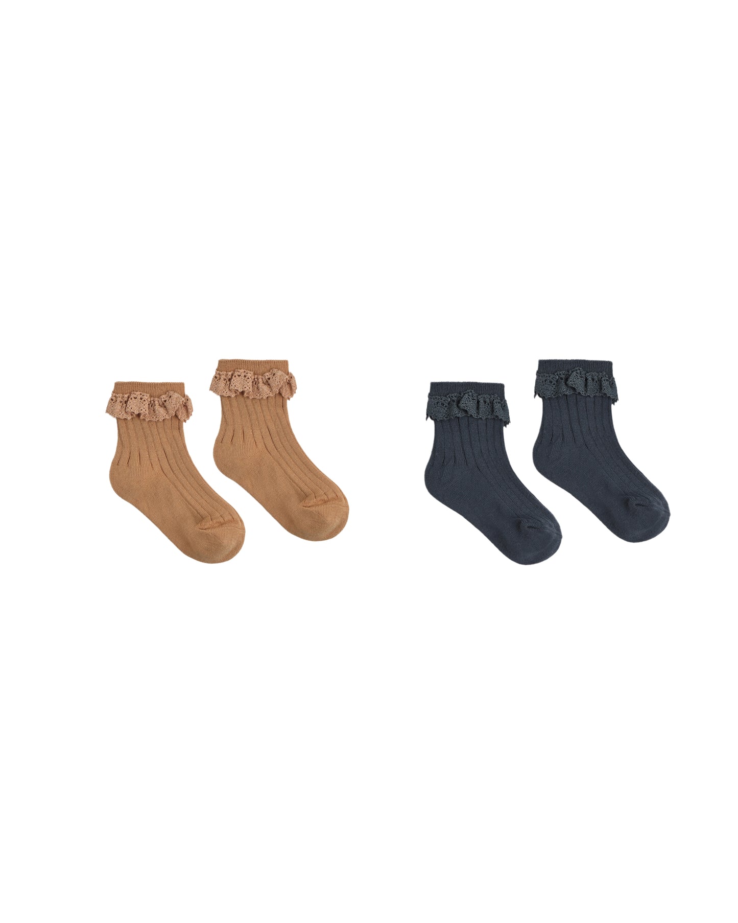 Rylee + Cru Lace Trim Socks, 2-Pack Fawn, Midnight