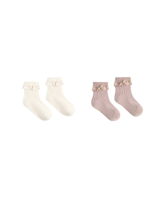 Rylee + Cru Lace Trim Socks, 2-Pack Rosewood, Natural