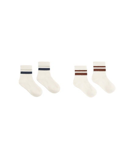 Rylee + Cru Stripe Socks, 2-Pack Fog, Mulberry
