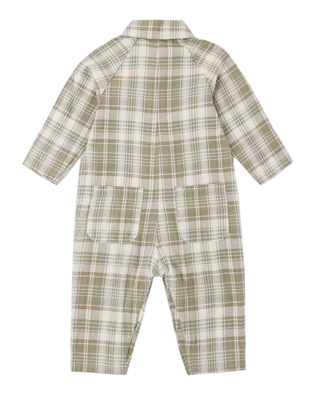 Rylee + Cru Collared Baby Jumpsuit Olive Dobby Plaid