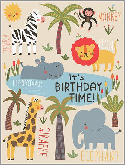 GINA B DESIGNS - Birthday Greeting Card - Cute Jungle Animals-Kids