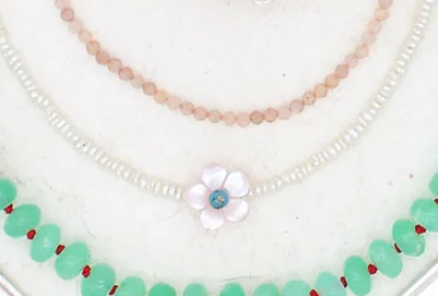 River Song Tiny Japanese Pearls w/Mother Of Pearl Flower Necklace