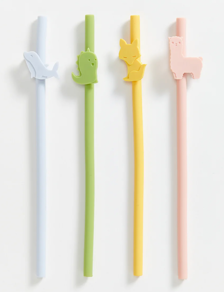 Amalka + Albert 4 pack Animal Friend Silicone Straws